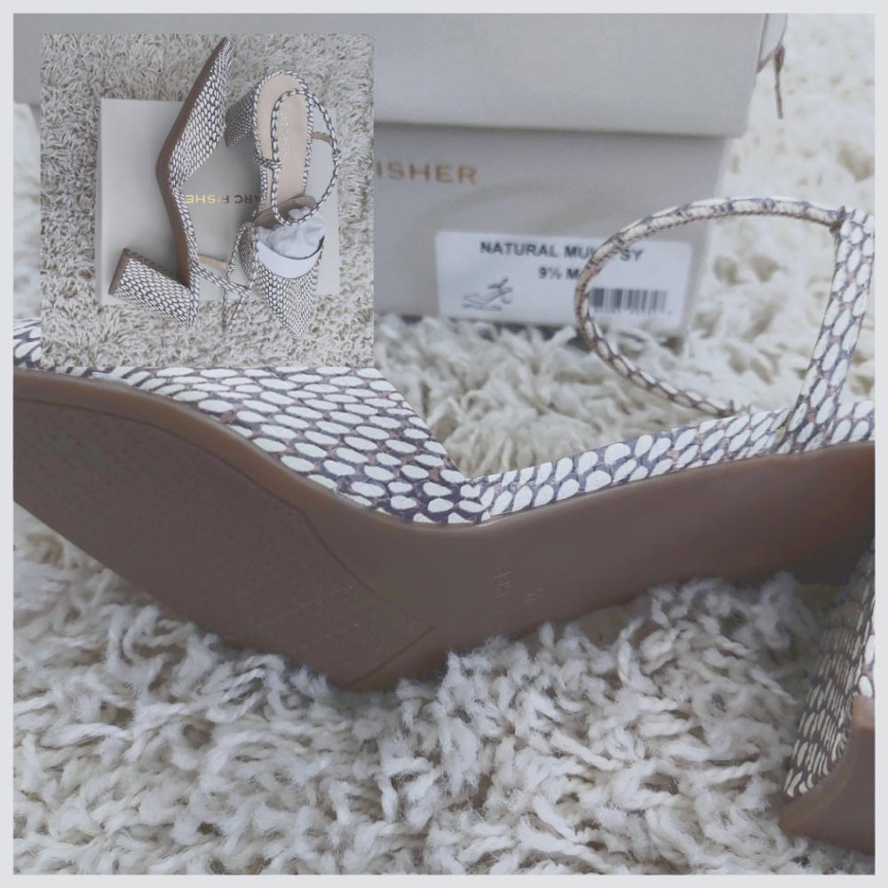 Marc Fisher Callo Sandal, Off-White/Taupe Snake Print, 9.5